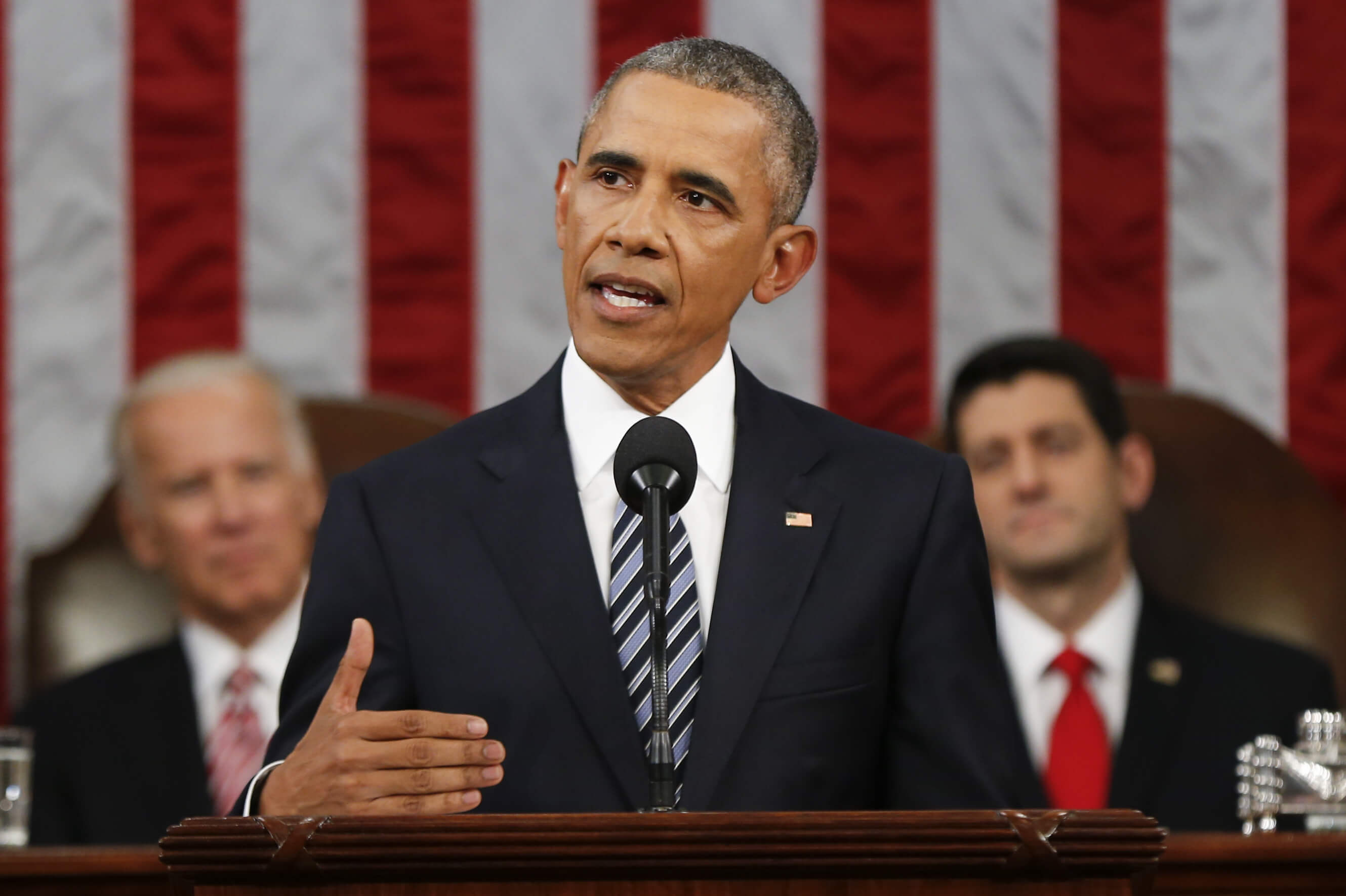 President Barack Obama delivers his State of the Union address before a joint session of Congress on Capitol Hill in Washington, Tuesday, January 12, 2016. (AP Photo/Evan Vucci, Pool)