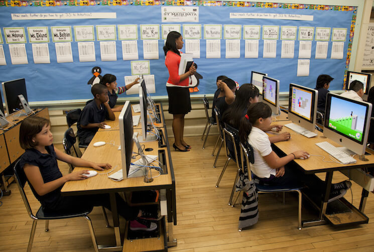 Students practice their mathematics skills at Ritter Elementary School in Los Angeles.