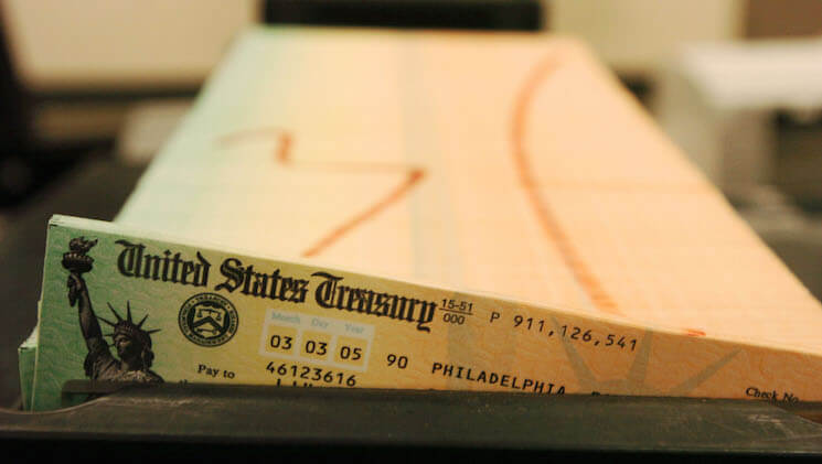 In this February 11, 2005 file photo, printed Social Security checks wait to be mailed from the U.S. Treasury’s Financial Management services facility in Philadelphia.