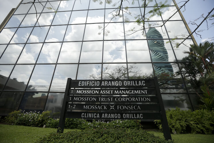 A marquee of the Arango Orillac Building lists the Mossack Fonseca law firm in Panama City, Monday, April 4, 2016. Leaked data from the Panama-based law firm revealed how political and financial elites across the world have used shell corporations to illegally hide their money. 