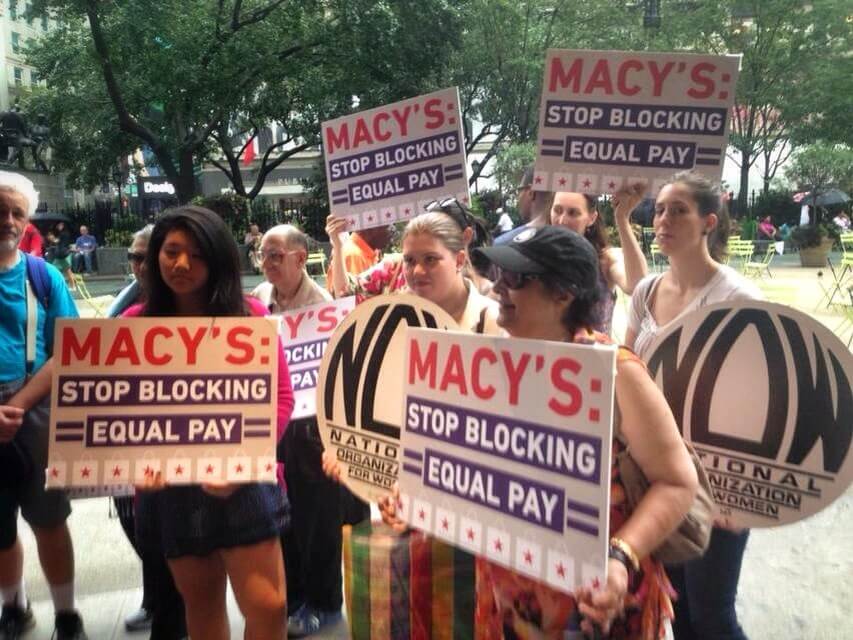 Ultraviolet members protest Macy's lobbying against an equal pay bill. They're asking the retail giant to pledge to never lobby against equal pay again. Photo Credit: Melissa Byrne