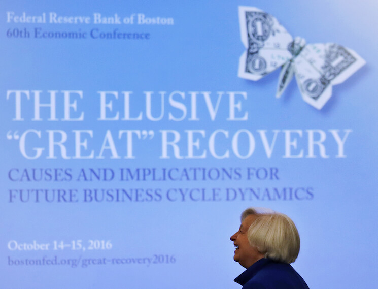 Federal Reserve Chair Janet Yellen smiles as she is introduced at an address at the Federal Reserve Bank of Boston in Boston, Friday, Oct. 14, 2016.