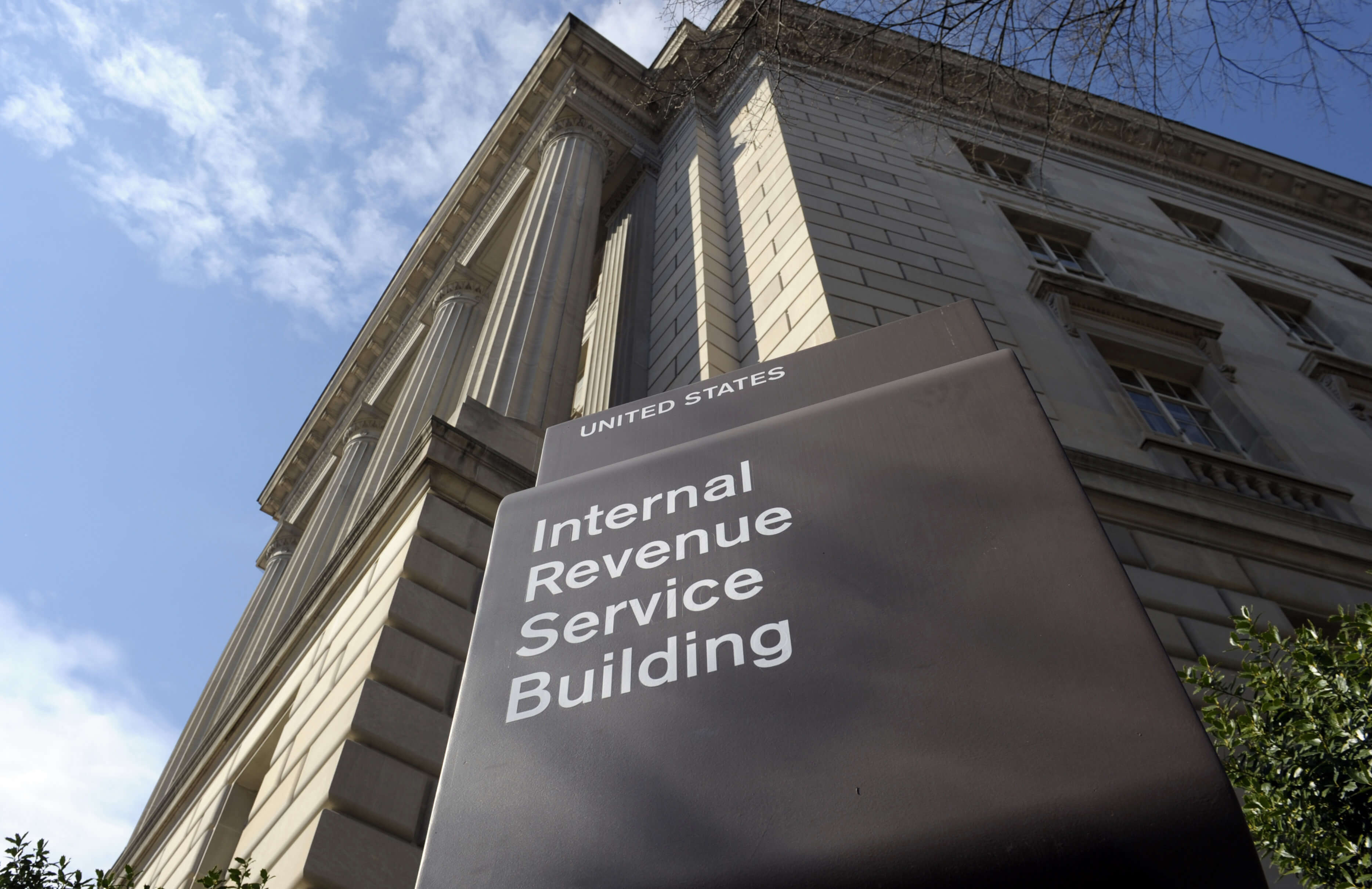 Photo of the exterior of the Internal Revenue Service (IRS) building in Washington. 
