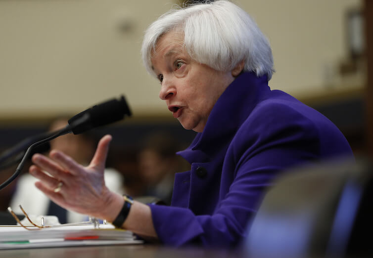 Federal Reserve Board Chair Janet Yellen testifying at the House Financial Services Committee hearing on Capitol Hill.