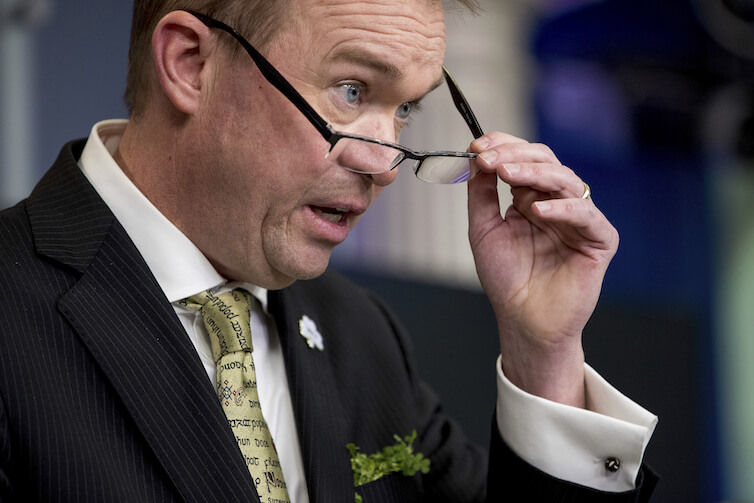 Budget Director Mick Mulvaney speaks during a daily press briefing at the White House.