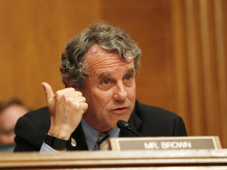 Sen. Sherrod Brown, D-Ohio, co-sponsor of the GAIN Act, speaks on Capitol Hill in Washington. 