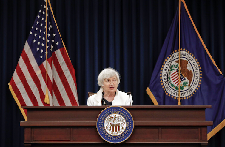 Current Federal Reserve Chair Janet Yellen speaks during a news conference in Washington, D.C.