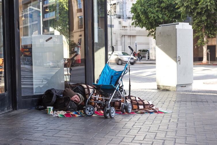 A homeless person is seen on Skid Row in Los Angeles, California. Income inequality has risen dramatically in the United States, as compared to countries in Eastern and Western Europe, according to a new report.