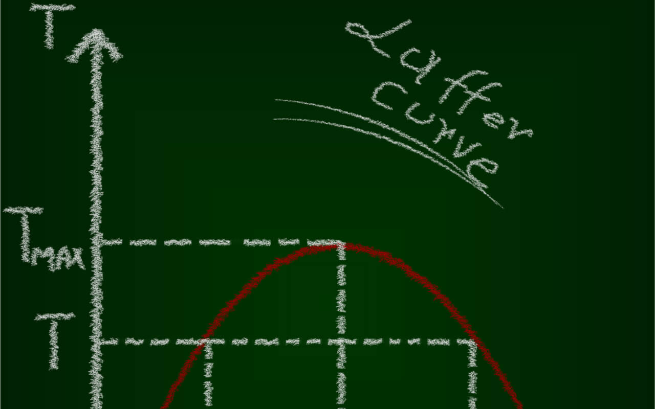 The Laffer curve shows a theoretical relationship between rates of taxation and the resulting levels of government revenue.