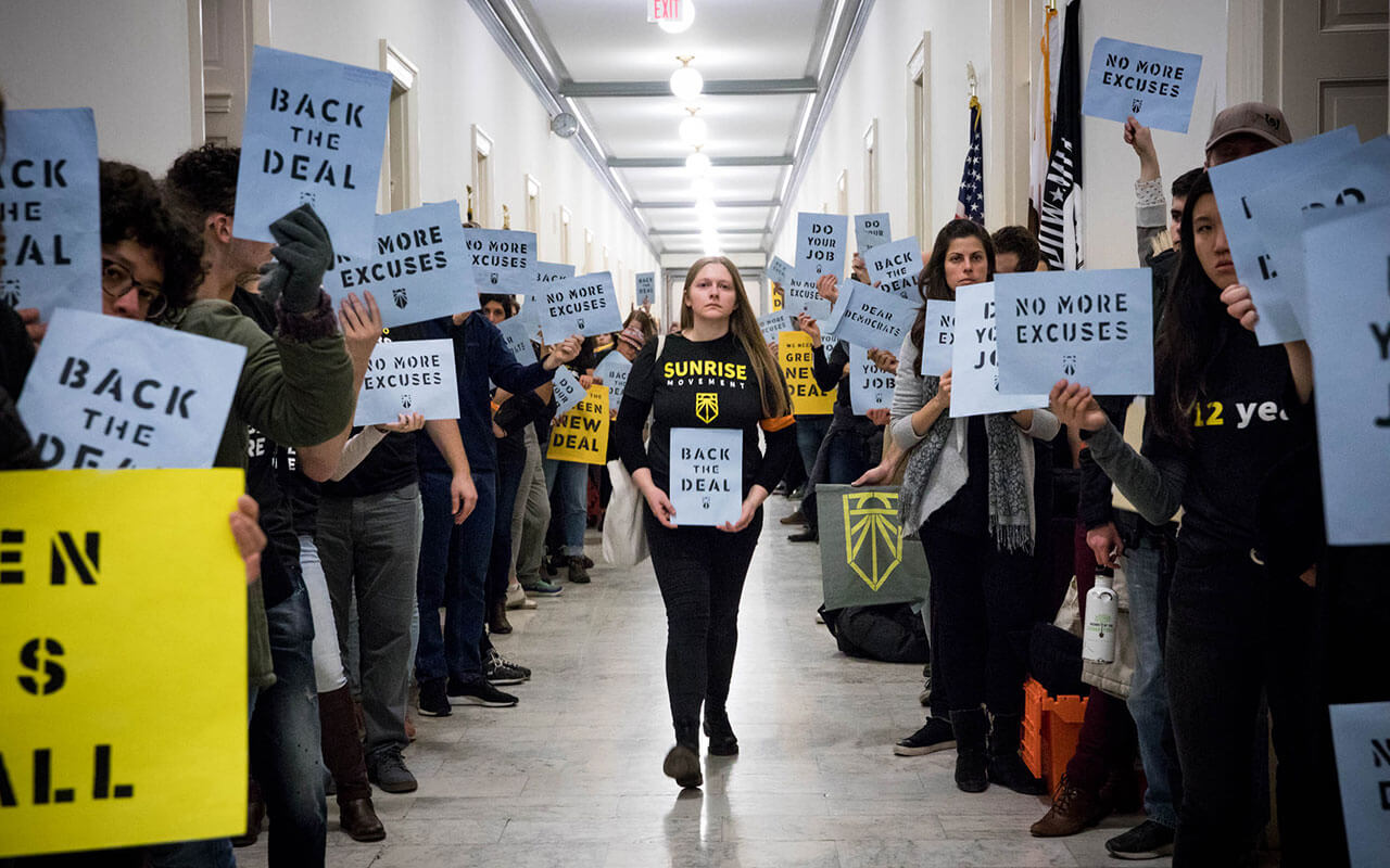 Hundreds of young people occupy Representative offices in Washington, D.C. to pressure the new Congress to support a committee for a Green New Deal, December 10, 2018.