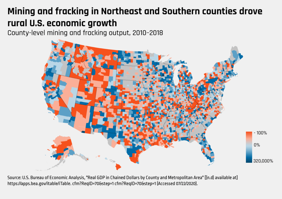 County-level mining and fracking output, 2010–2018