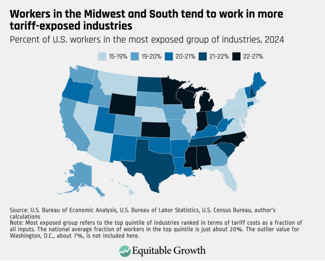 Percent of U.S. workers in the most exposed group of industries, 2024